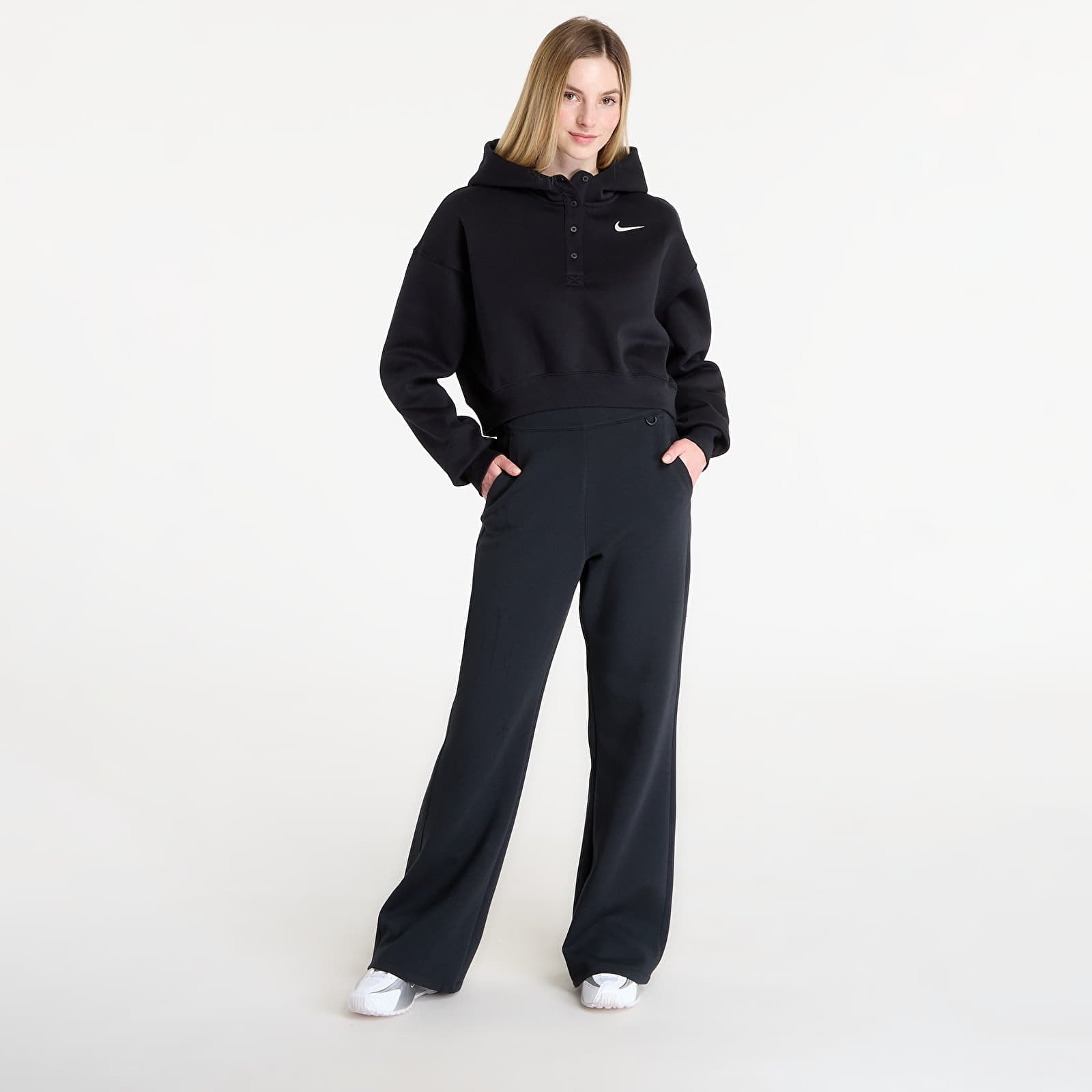 Sweatshirts Nike Sportswear Phoenix Fleece Women's Oversized Cropped Henley Hoodie Black/ Sail