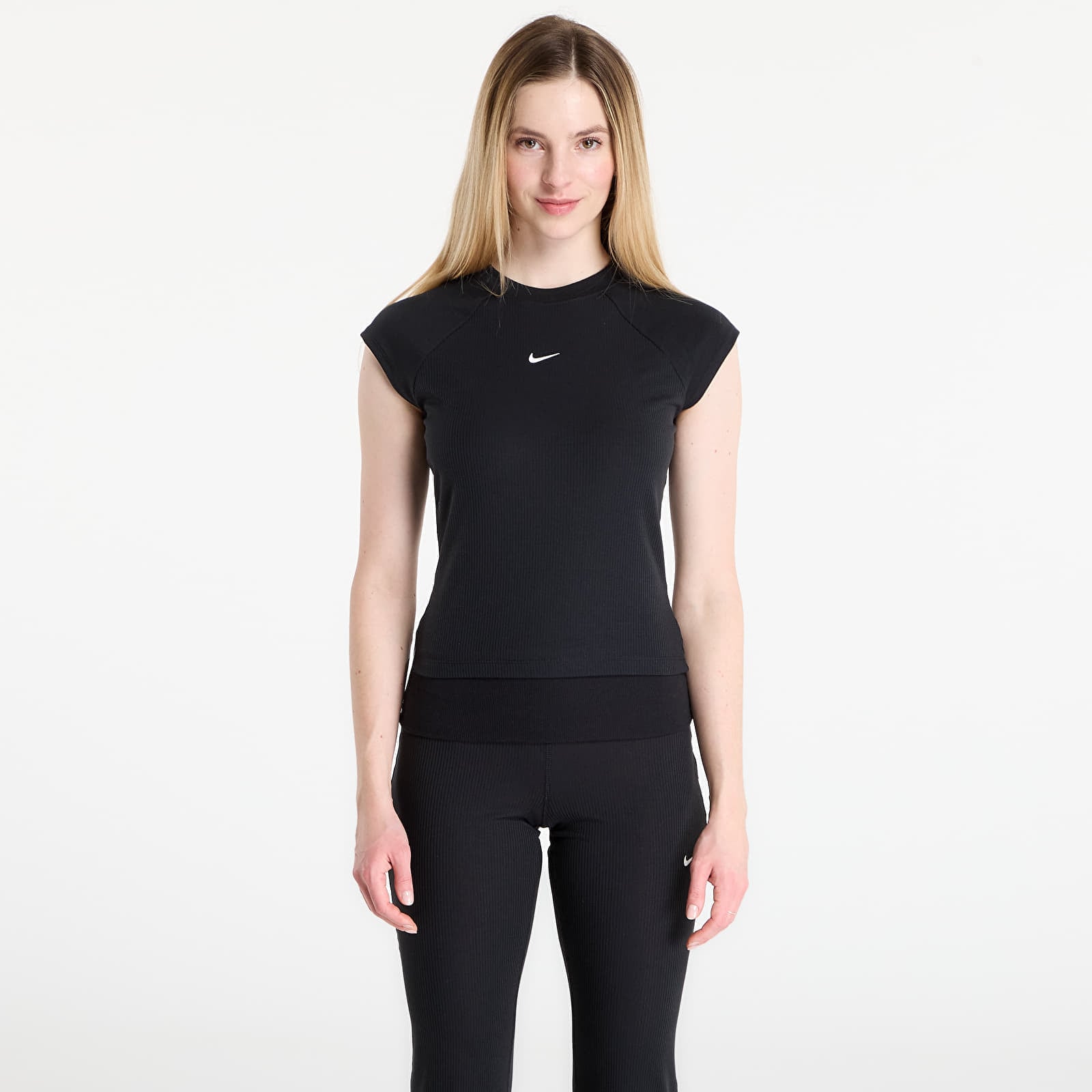 Top Nike Sportswear Chill Knit Women's Tight Short-Sleeve Ribbed Top Black/ Sail M