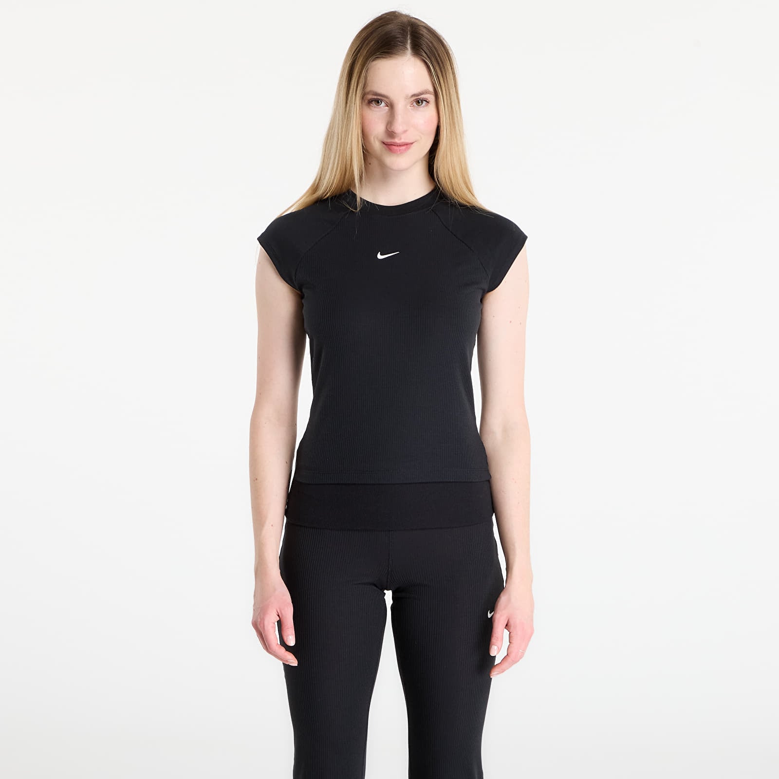 Oberteile Nike Sportswear Chill Knit Women's Tight Short-Sleeve Ribbed Top Black/ Sail