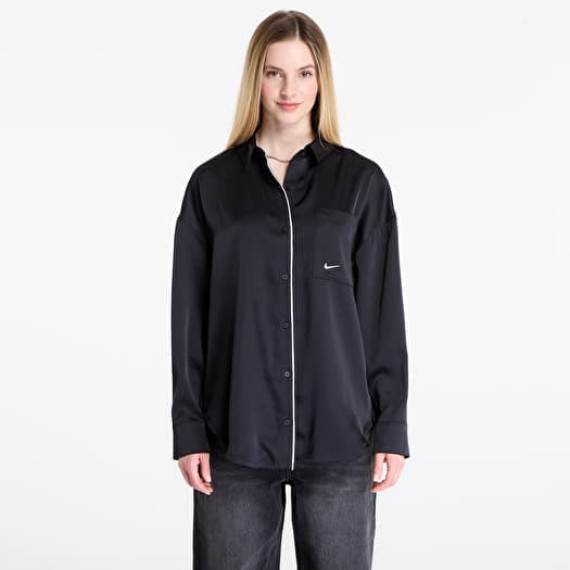 Hemd Nike Sportswear Women's Oversized Satin Long-Sleeve Top Black/ Sail