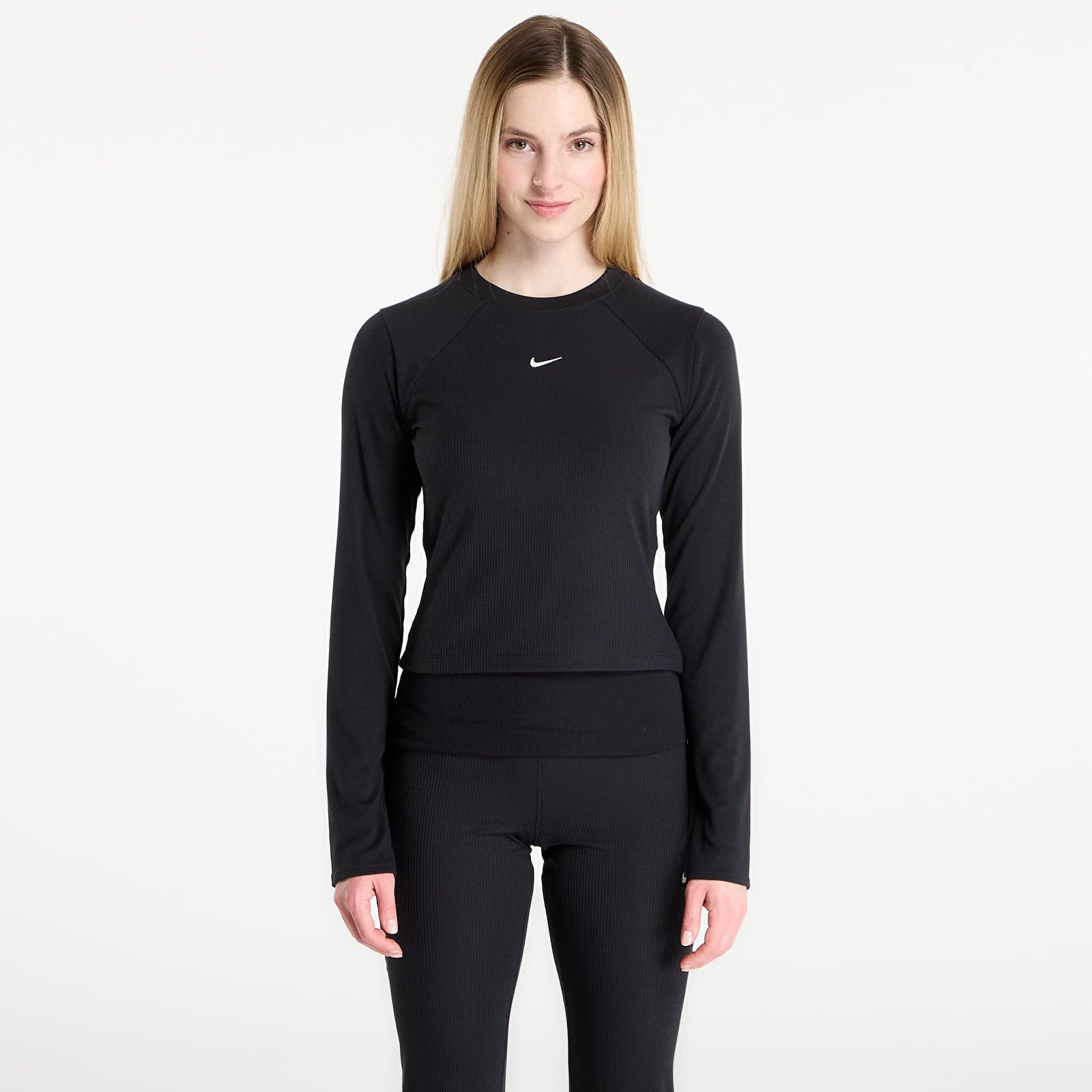 T-särgid Nike Sportswear Chill Knit Women's Tight Long-Sleeve Ribbed Top Black/ Sail