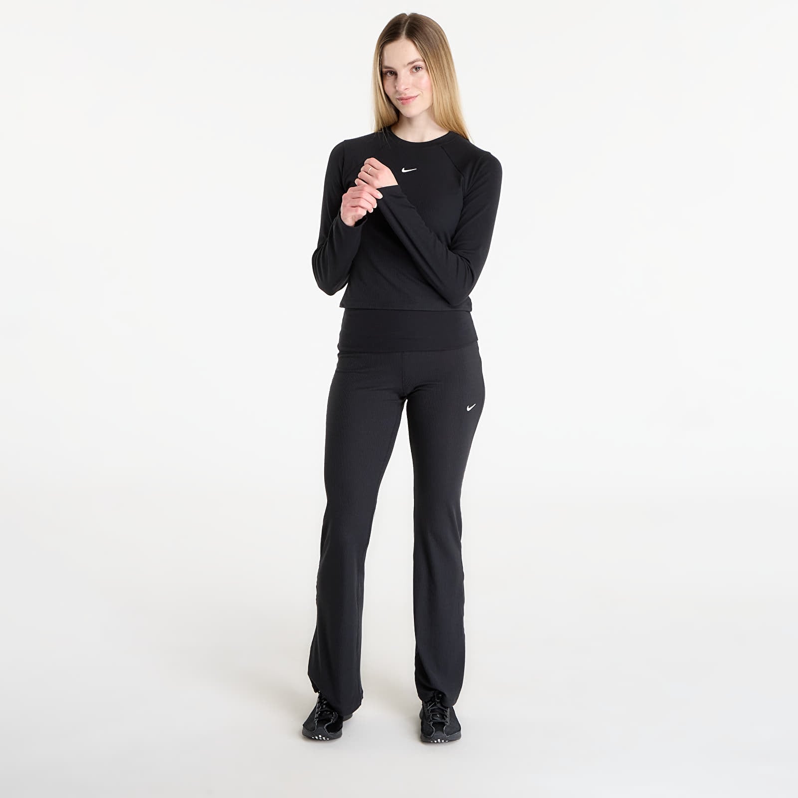 T-särgid Nike Sportswear Chill Knit Women's Tight Long-Sleeve Ribbed Top Black/ Sail