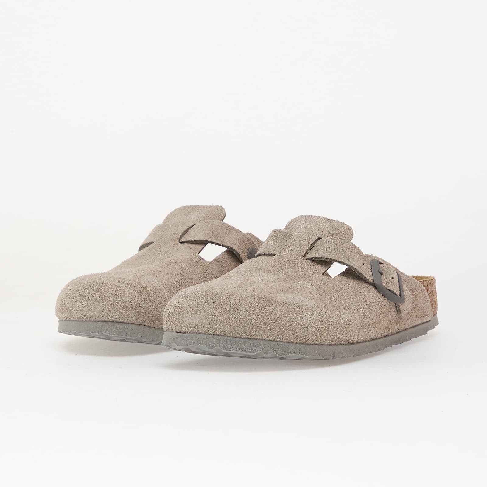 Scarpe uomo Birkenstock Boston Soft Footbed Suede Leather Unisex Stone Coin