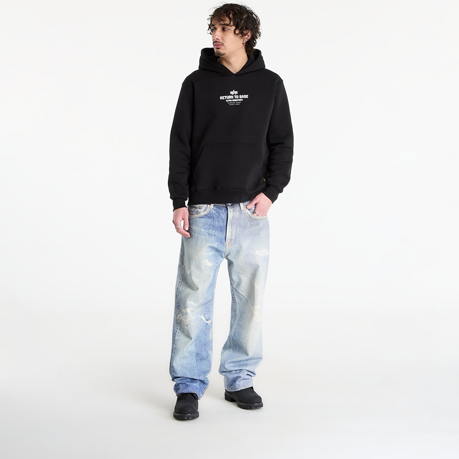 Herren-Sweatshirts Alpha Industries Return To Base Hoodie Black