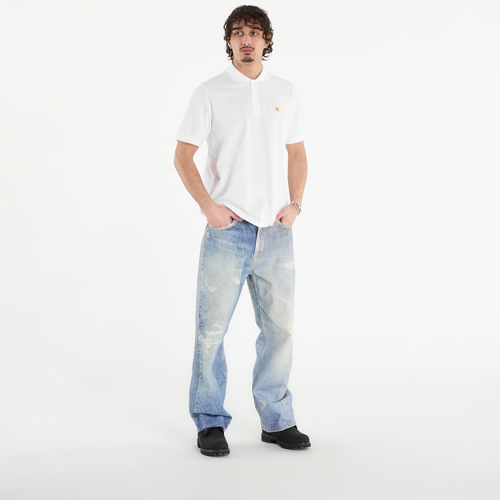 Men's T-shirts Carhartt WIP S/S Chase Pique Polo UNISEX White/ Gold