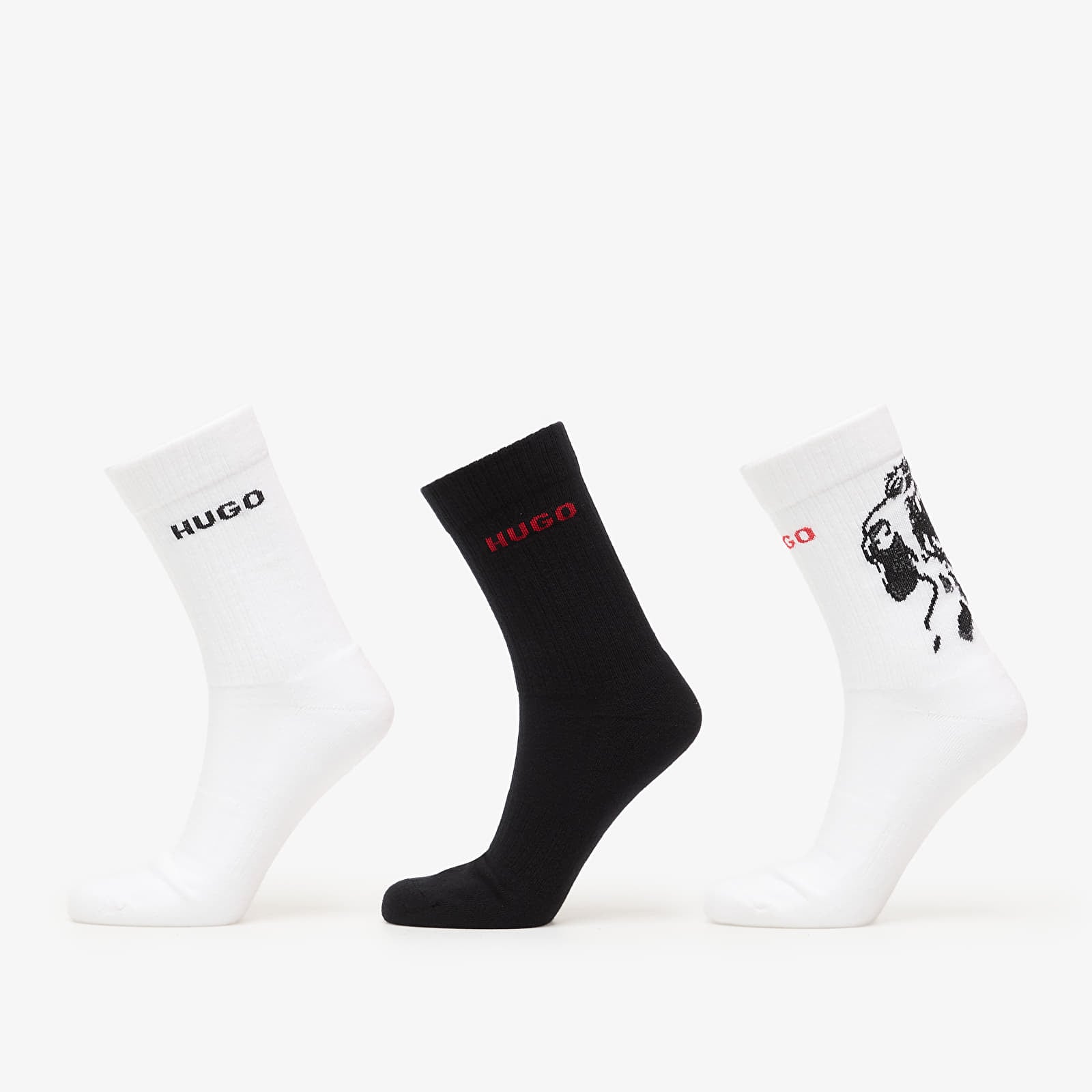 Șosete pentru bărbați Hugo Boss Qs Angry Dog Socks 3-Pack White