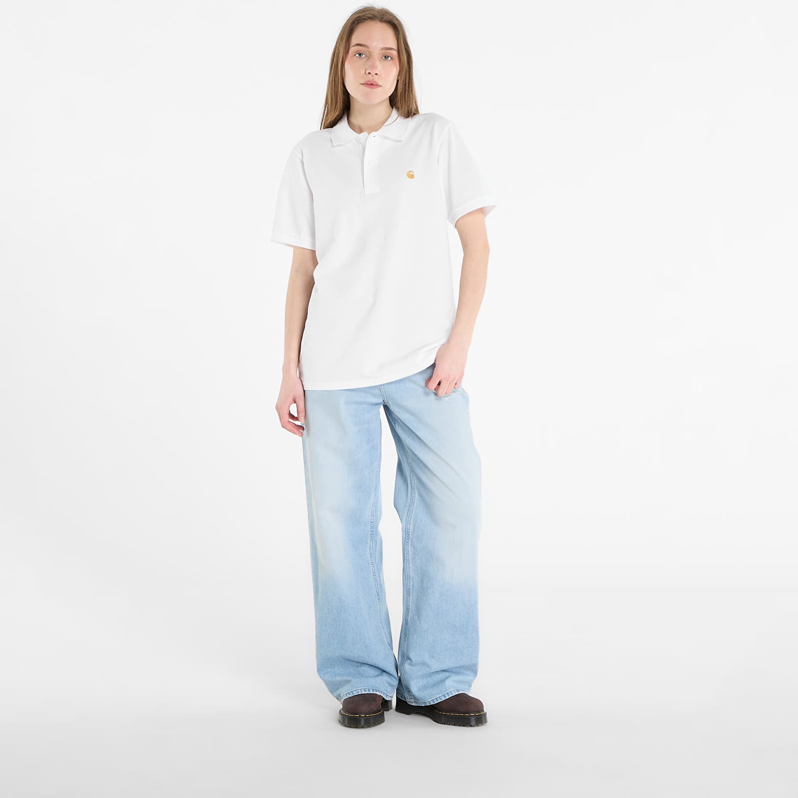 T-shirts för män Carhartt WIP S/S Chase Pique Polo UNISEX White/ Gold
