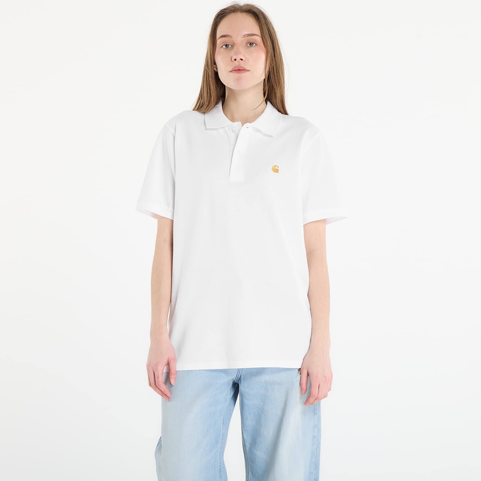 T-shirts för män Carhartt WIP S/S Chase Pique Polo UNISEX White/ Gold