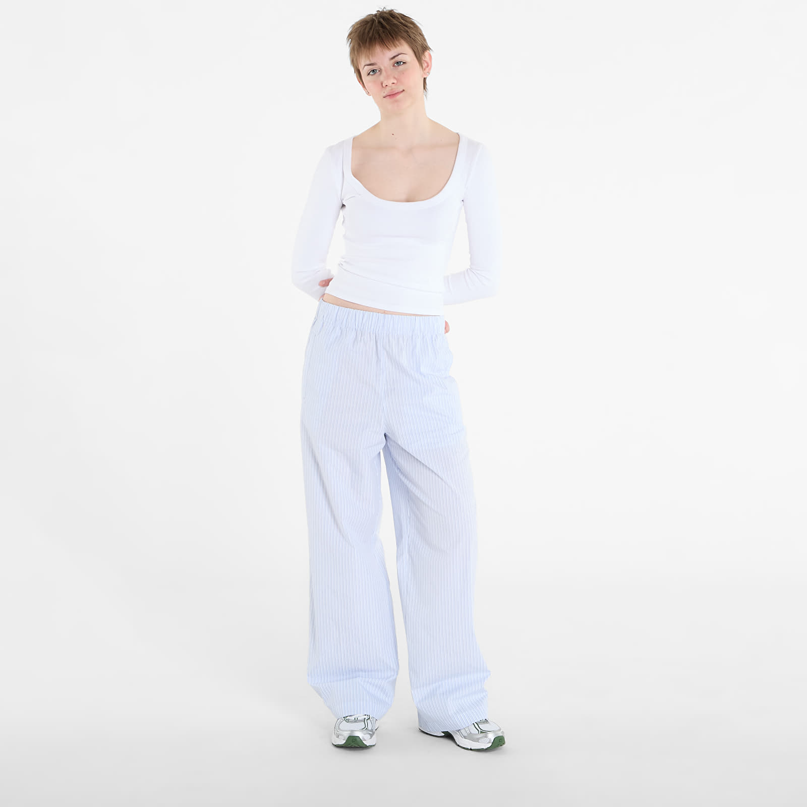 Dámske nohavice Calvin Klein Jeans Poplin Ewaist Pull O Pants Blue