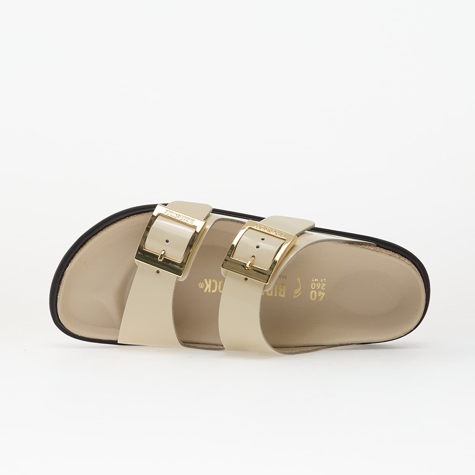 Ženske tenisice Birkenstock Arizona Droplet Buckle Natural Leather Patent Women High-Shine Ecru