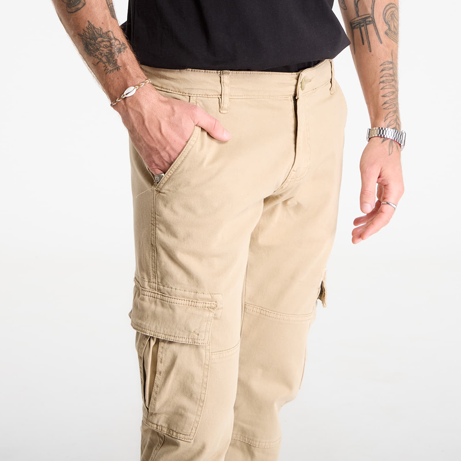 Krovininės kelnės Urban Classics Washed Cargo Twill Jogging Pants Beige