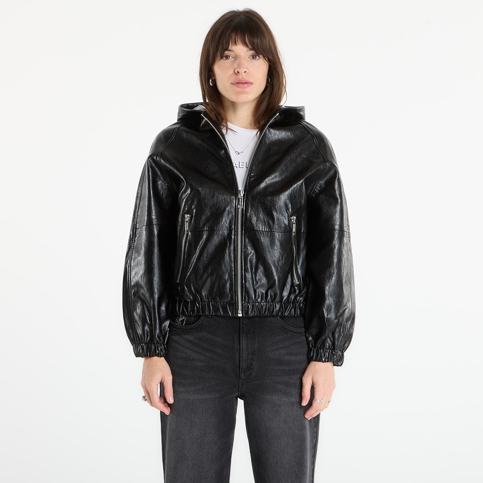 Jachetă Michael Kors Faux Leather Hoodie Black S