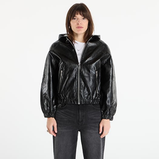 Jaka Michael Kors Faux Leather Hoodie Black