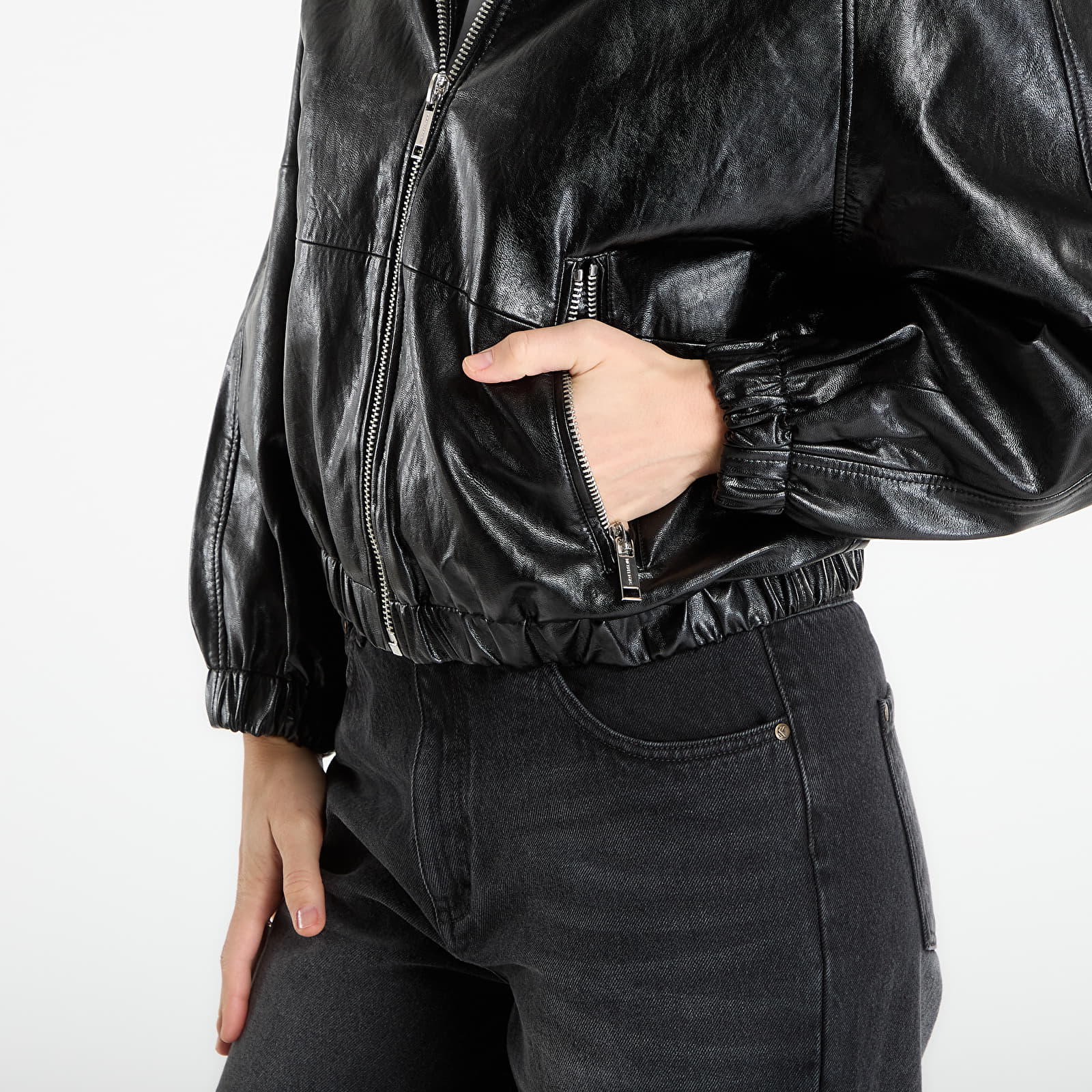 Jackets Michael Kors Faux Leather Hoodie Black