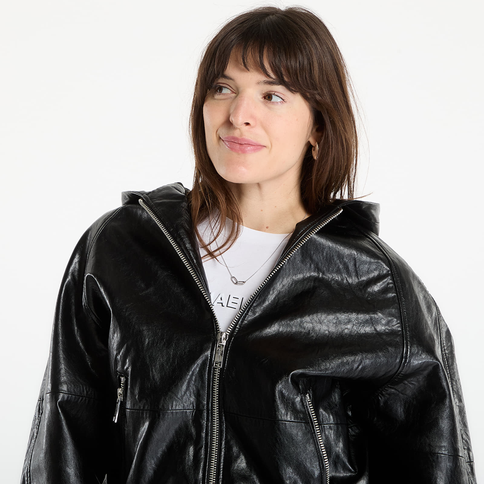 Jackets Michael Kors Faux Leather Hoodie Black