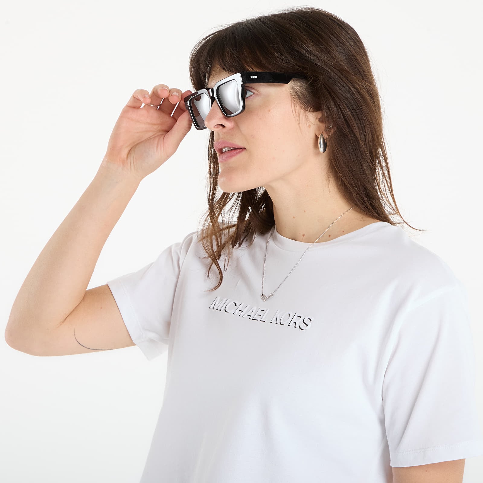 T-krekli Michael Kors Mk Shdw Embssed Logo Tee White