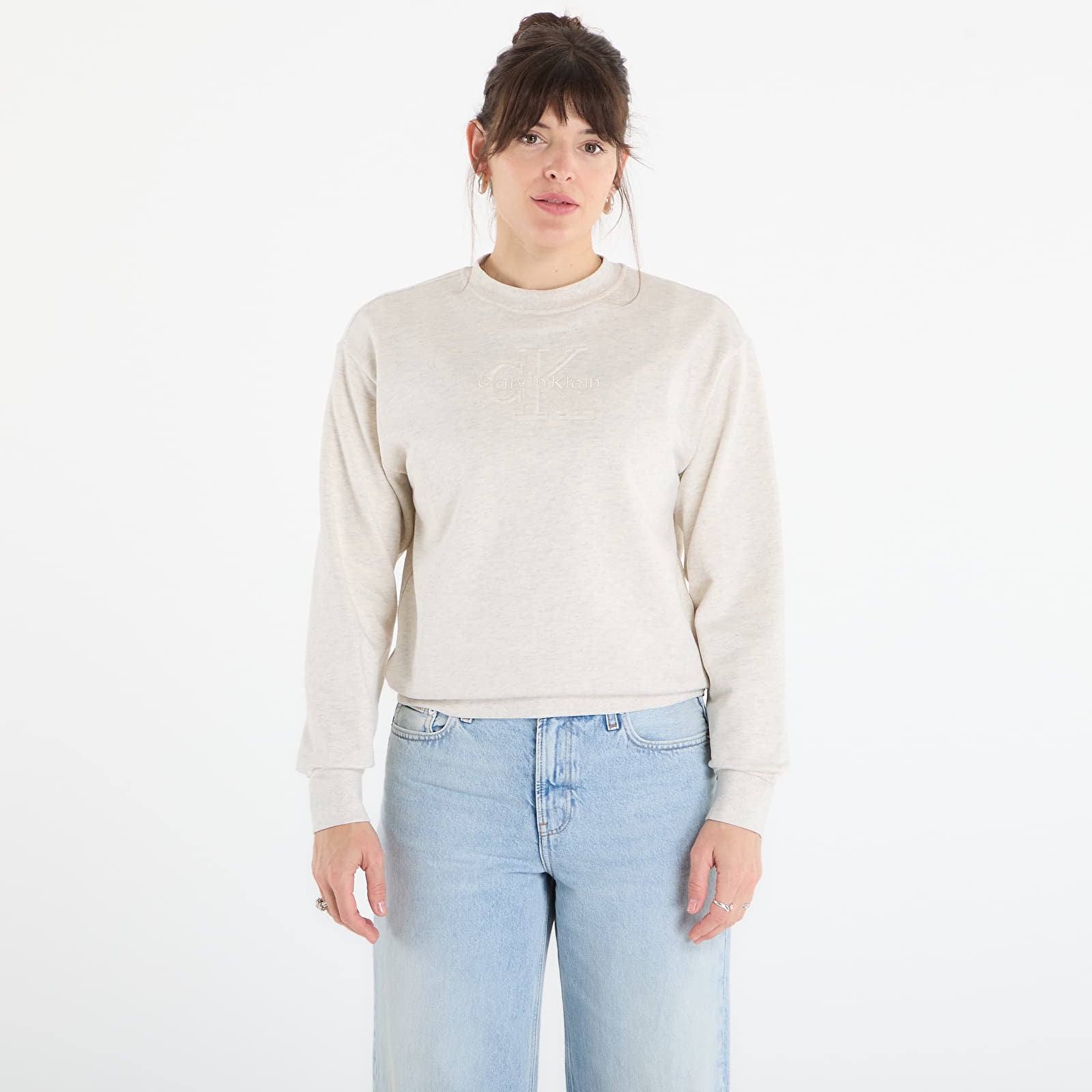 Sweatshirt Calvin Klein Jeans Ls Embossed Monologo Terry Crewneck Vanilla Heather L