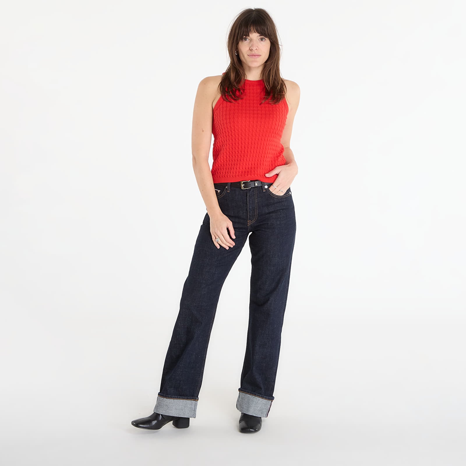 Sieviešu topi Tommy Hilfiger Co Cable Fine Gg Sl Slim Swt Fireworks