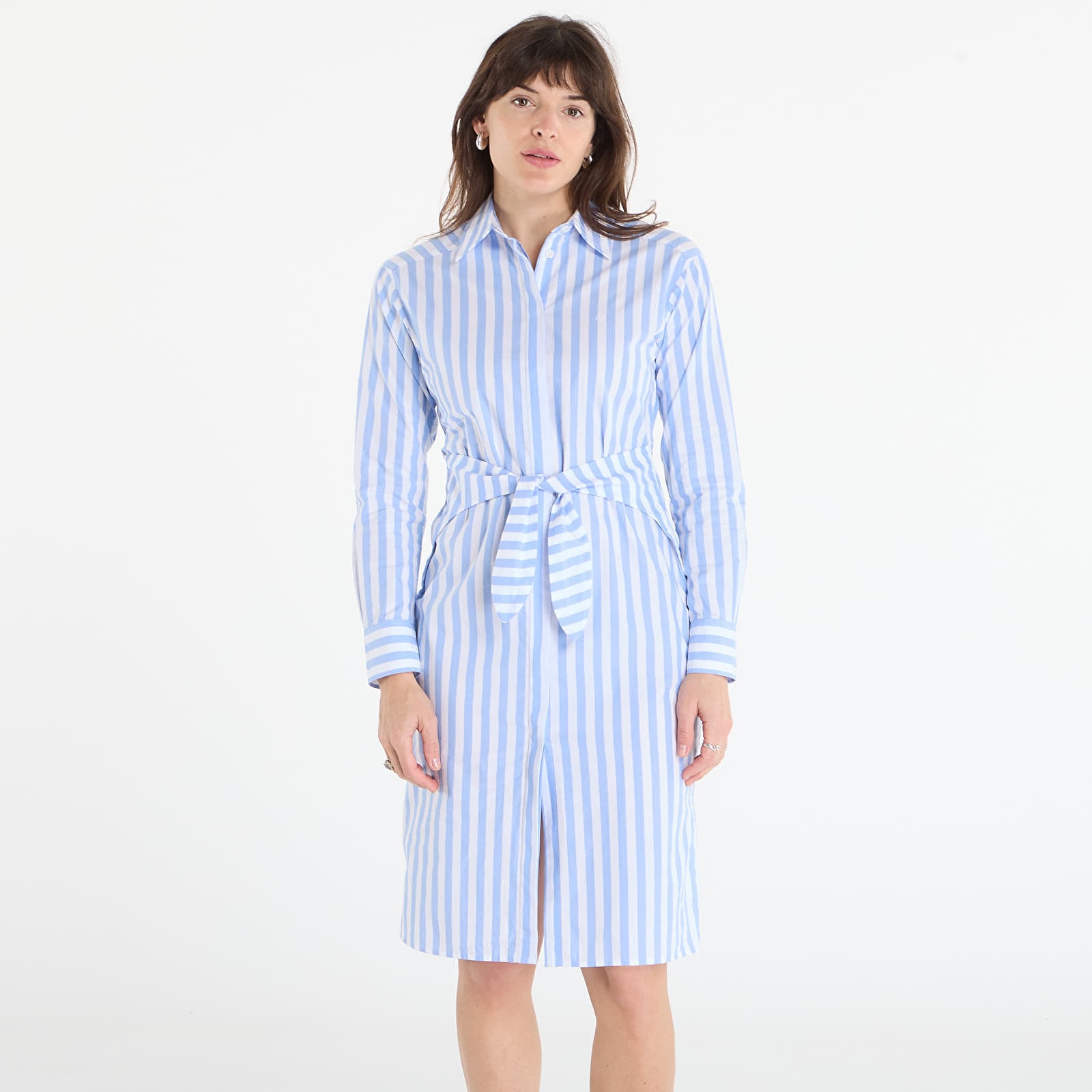 Rochie Calvin Klein Jeans Yarndye Cotton Poplin Shirtdress Blue Descent Two Color Wide Stripe XS