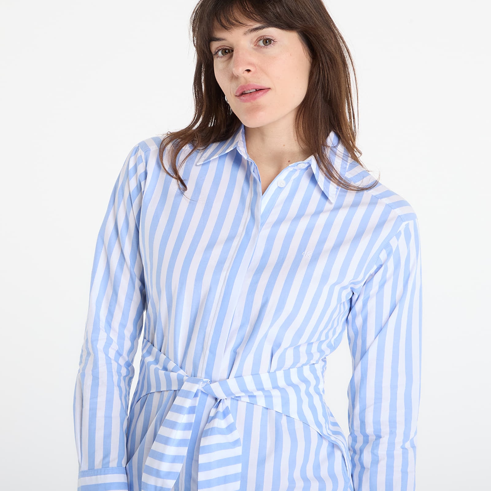 Ženske haljine Calvin Klein Jeans Yarndye Cotton Poplin Shirtdress Blue Descent Two Color Wide Stripe