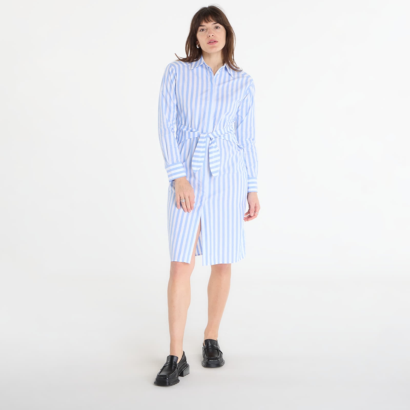 Ženske haljine Calvin Klein Jeans Yarndye Cotton Poplin Shirtdress Blue Descent Two Color Wide Stripe