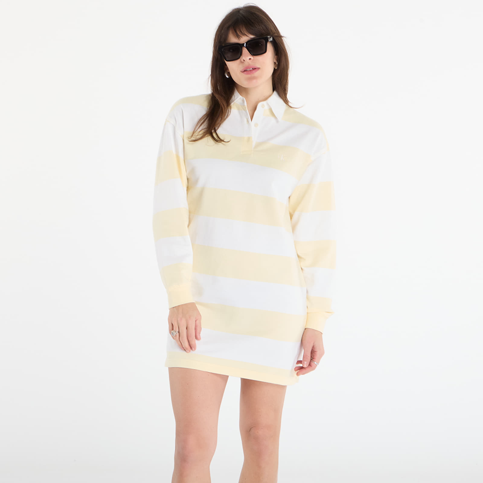 Naiste kleidid Calvin Klein Jeans Ls Varsity Stripe Mini Polo Dres Snow White Stripe