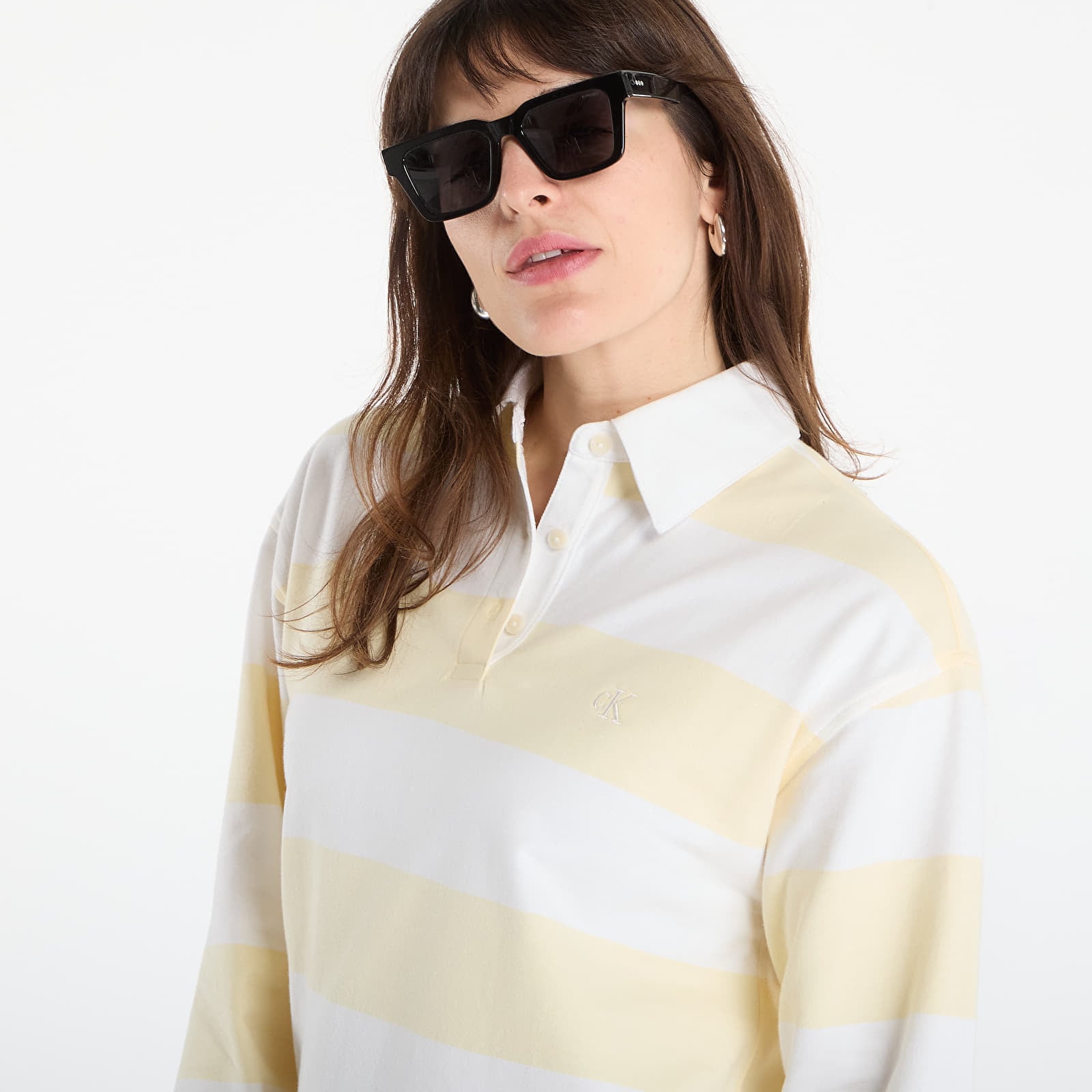 Naiste kleidid Calvin Klein Jeans Ls Varsity Stripe Mini Polo Dres Snow White Stripe