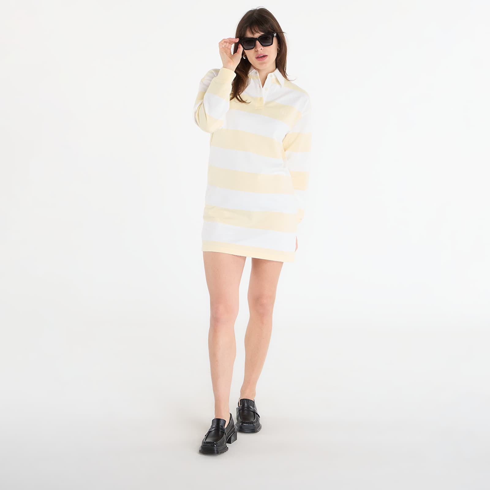 Naiste kleidid Calvin Klein Jeans Ls Varsity Stripe Mini Polo Dres Snow White Stripe