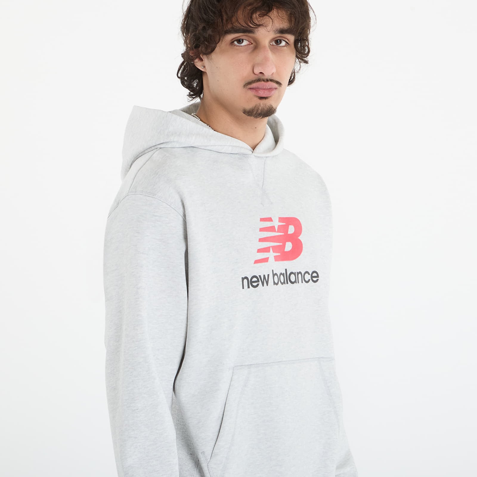 Felpe con cappuccio uomo New Balance Athletics French Terry Logo Hoodie Ash Heather