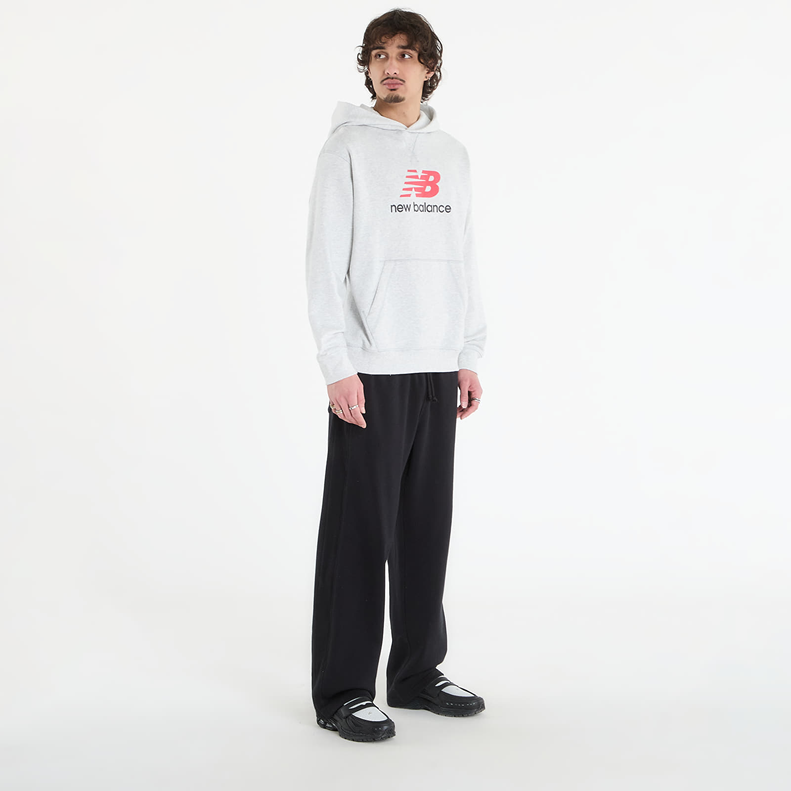 Felpe con cappuccio uomo New Balance Athletics French Terry Logo Hoodie Ash Heather
