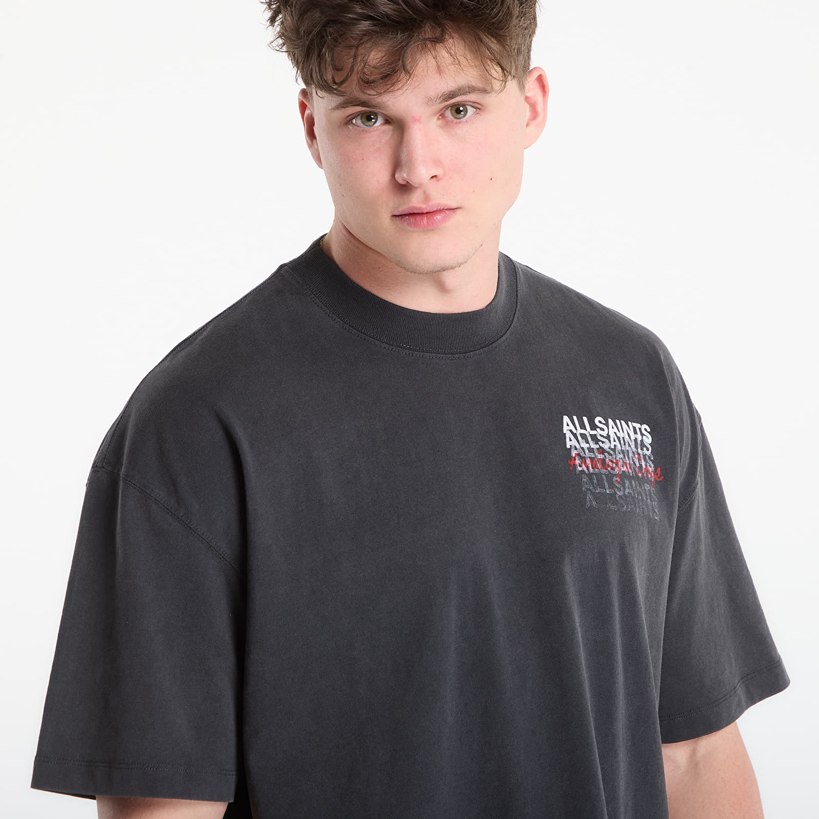 Marškinėliai AllSaints Graphene Ss Crew Washed Black