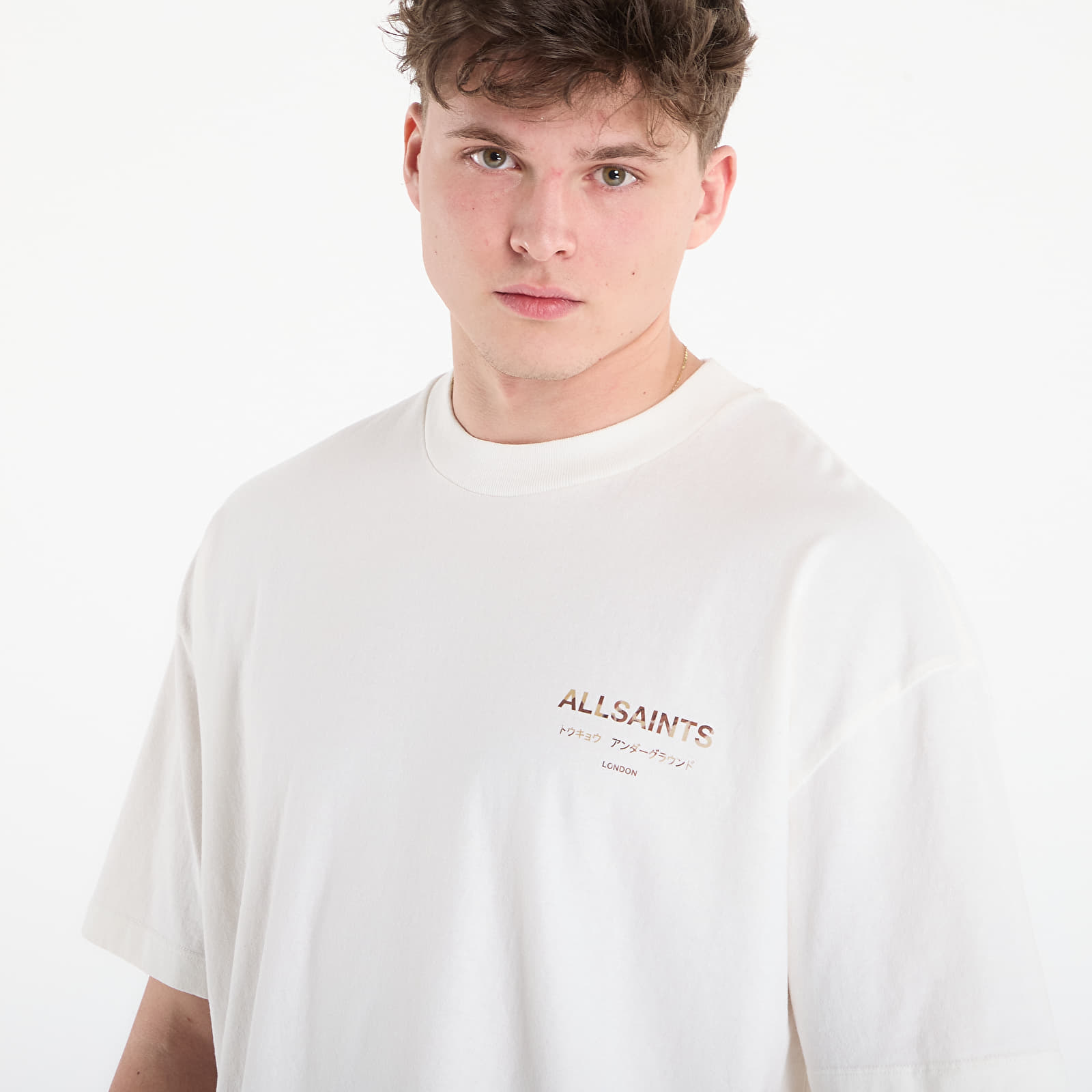 Marškinėliai AllSaints Underground Ss Crew Ashen White/ Dakota