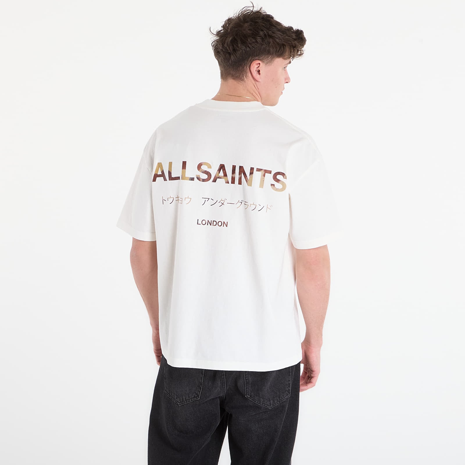 Marškinėliai AllSaints Underground Ss Crew Ashen White/ Dakota