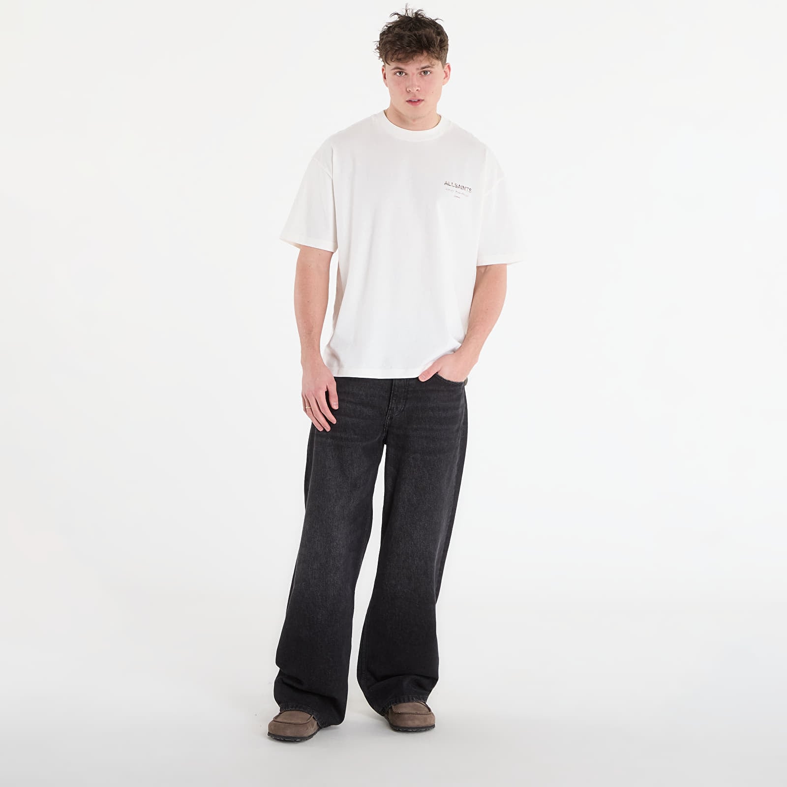 Marškinėliai AllSaints Underground Ss Crew Ashen White/ Dakota