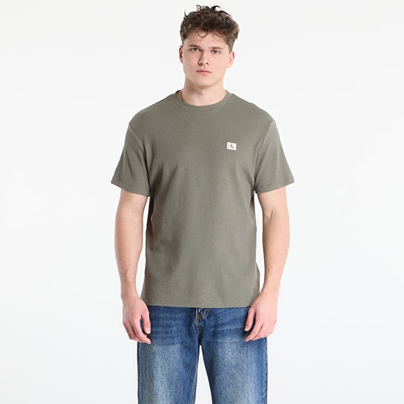 Calvin Klein Jeans Ss Waffle Woven Label Crewnk Tee Dusty Olive