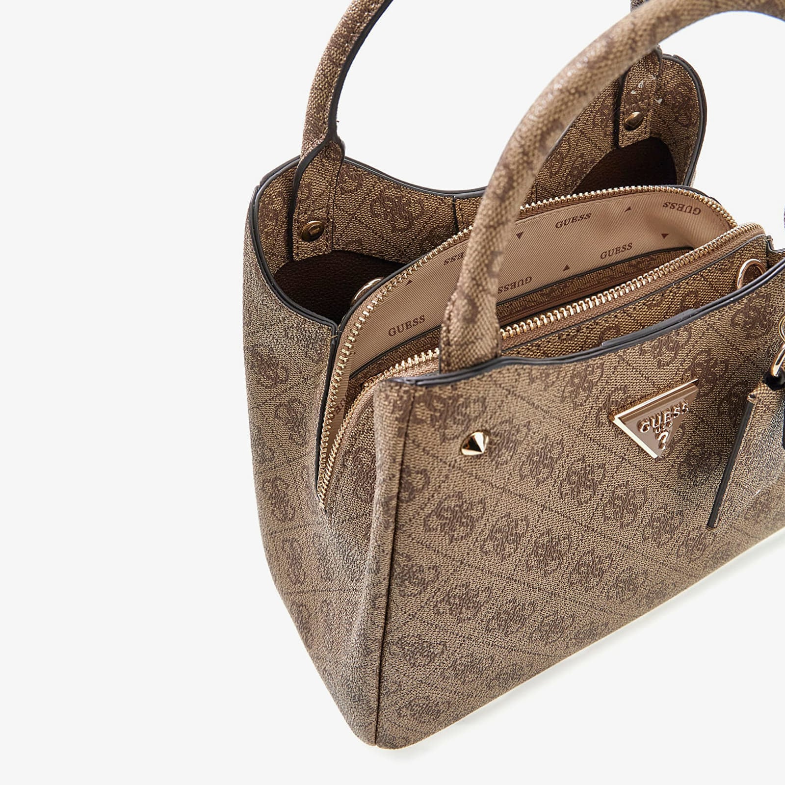 Genți de mână GUESS Meridian II Sml Girlfriend Carryall Latte Logo