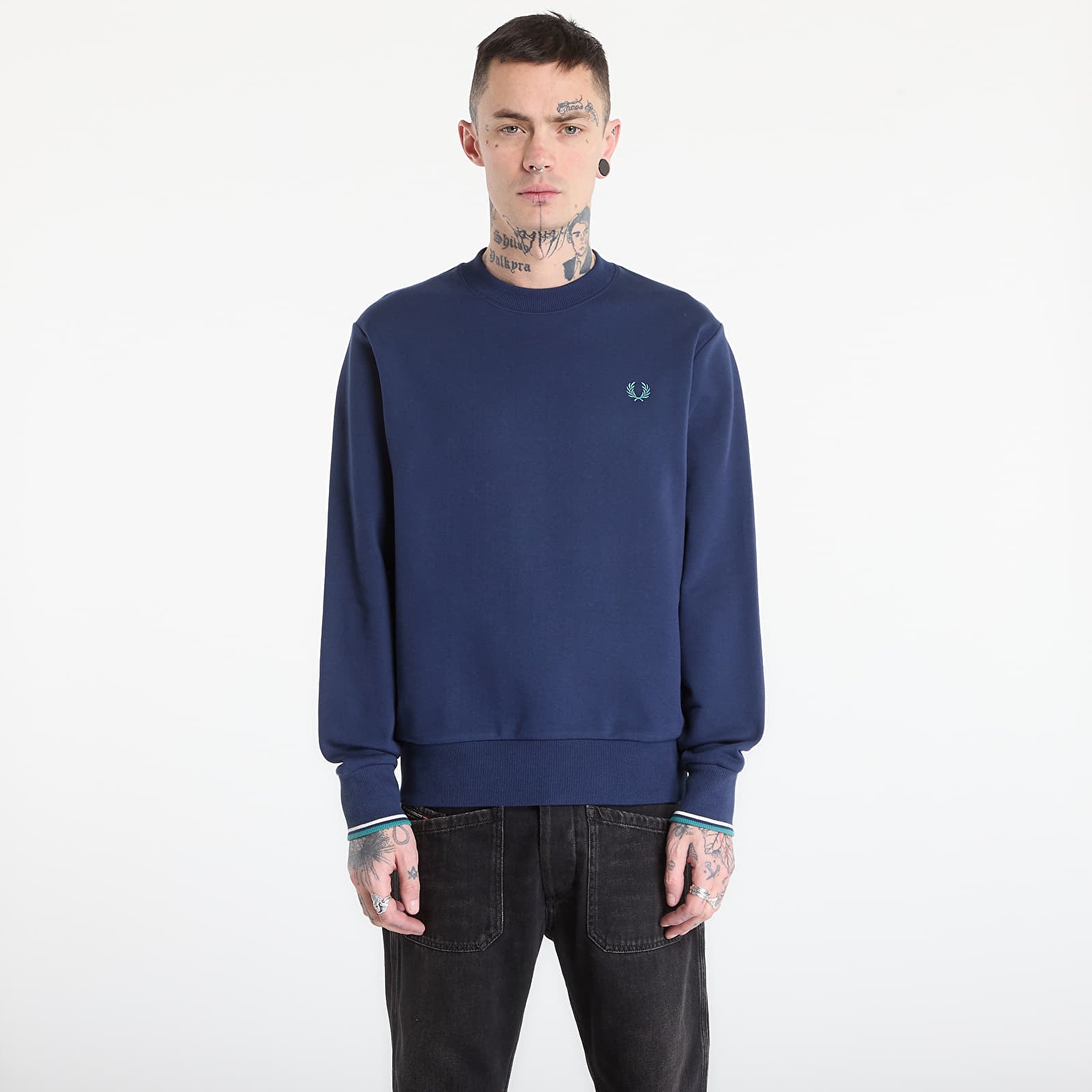 Ανδρικά φούτερ  FRED PERRY Crew Neck Sweatshirt Tnsbl/ Snwht/ Dpmt