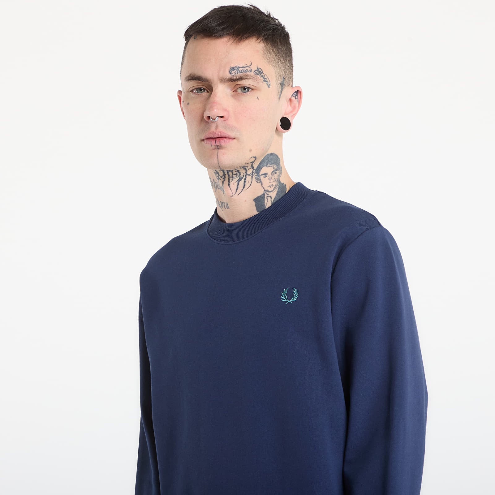 Ανδρικά φούτερ  FRED PERRY Crew Neck Sweatshirt Tnsbl/ Snwht/ Dpmt