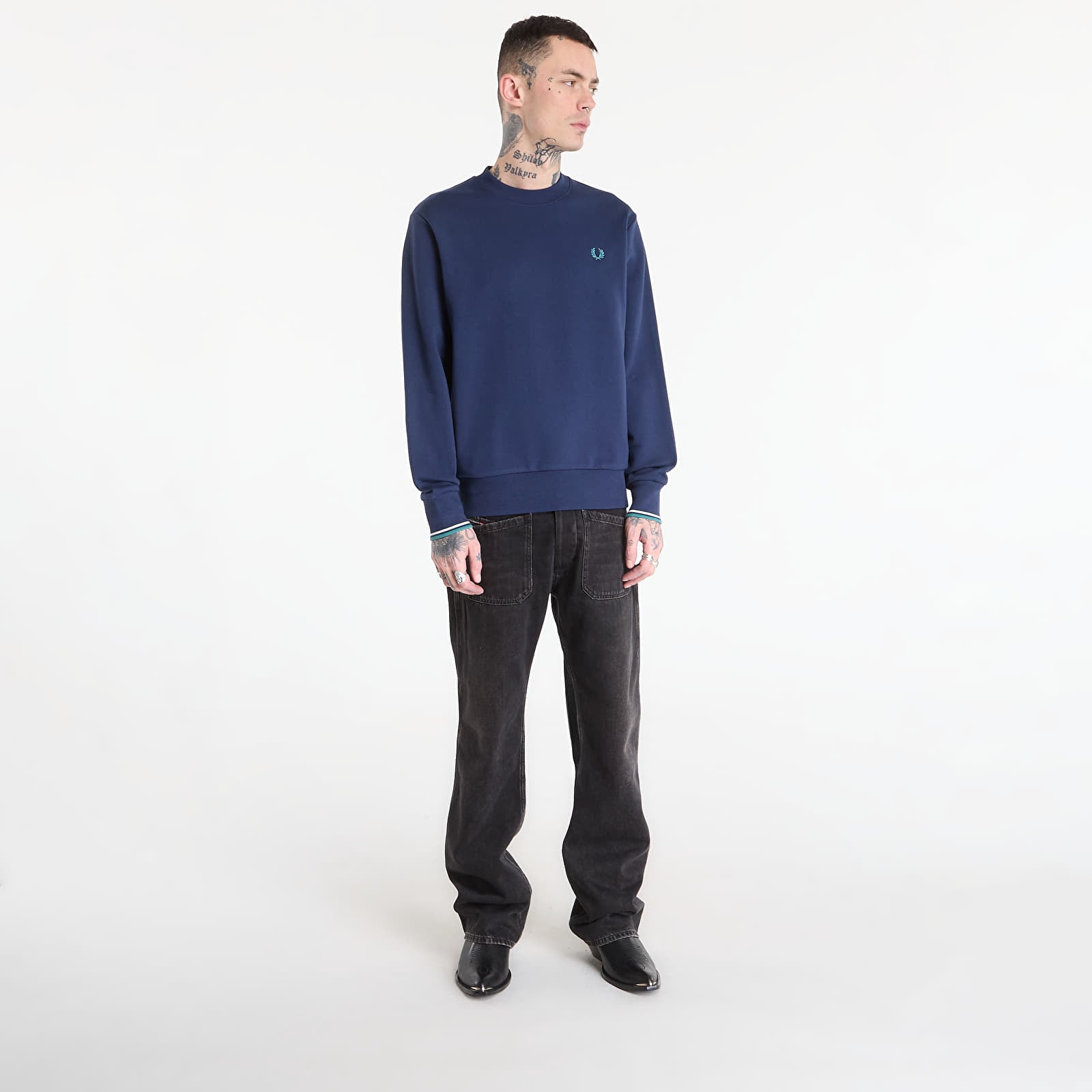 Ανδρικά φούτερ  FRED PERRY Crew Neck Sweatshirt Tnsbl/ Snwht/ Dpmt