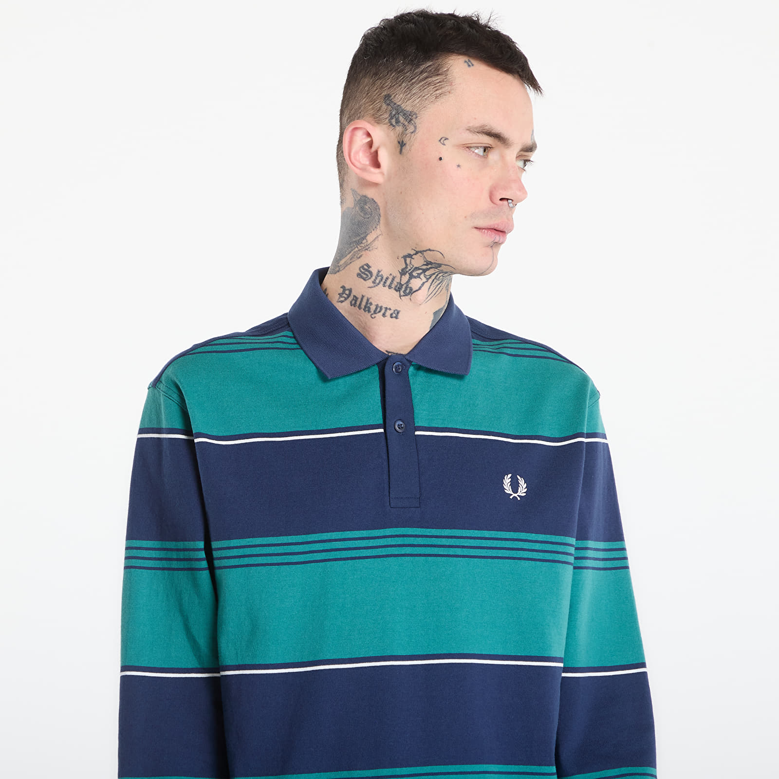 T-shirts för män FRED PERRY Heavyweight Striped Polo Shirt Tennis Blue