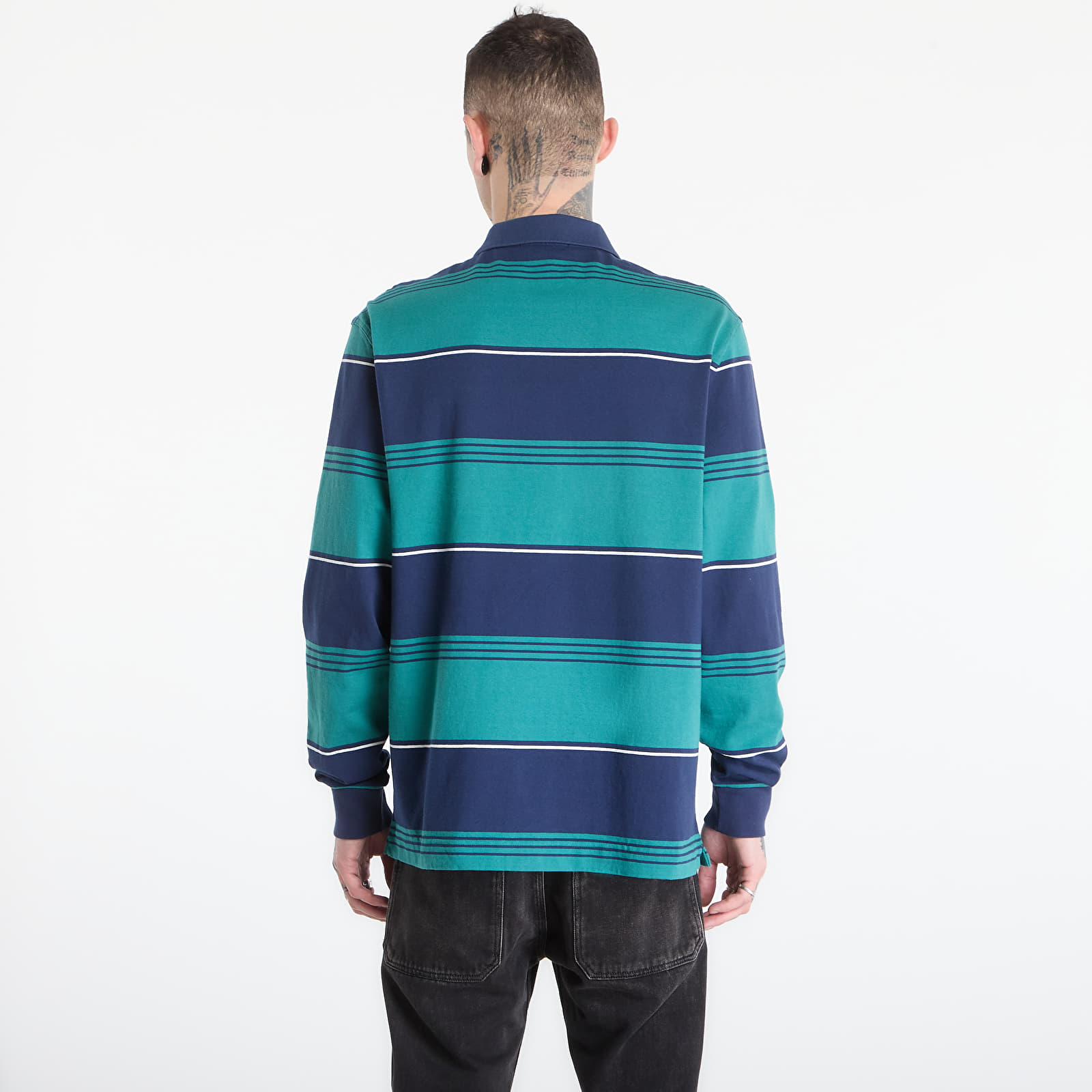 T-shirts för män FRED PERRY Heavyweight Striped Polo Shirt Tennis Blue