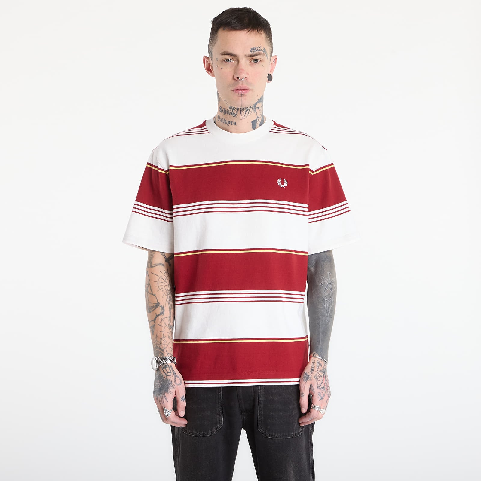 Тениска FRED PERRY Heavyweight Striped T-Shirt Snow White M