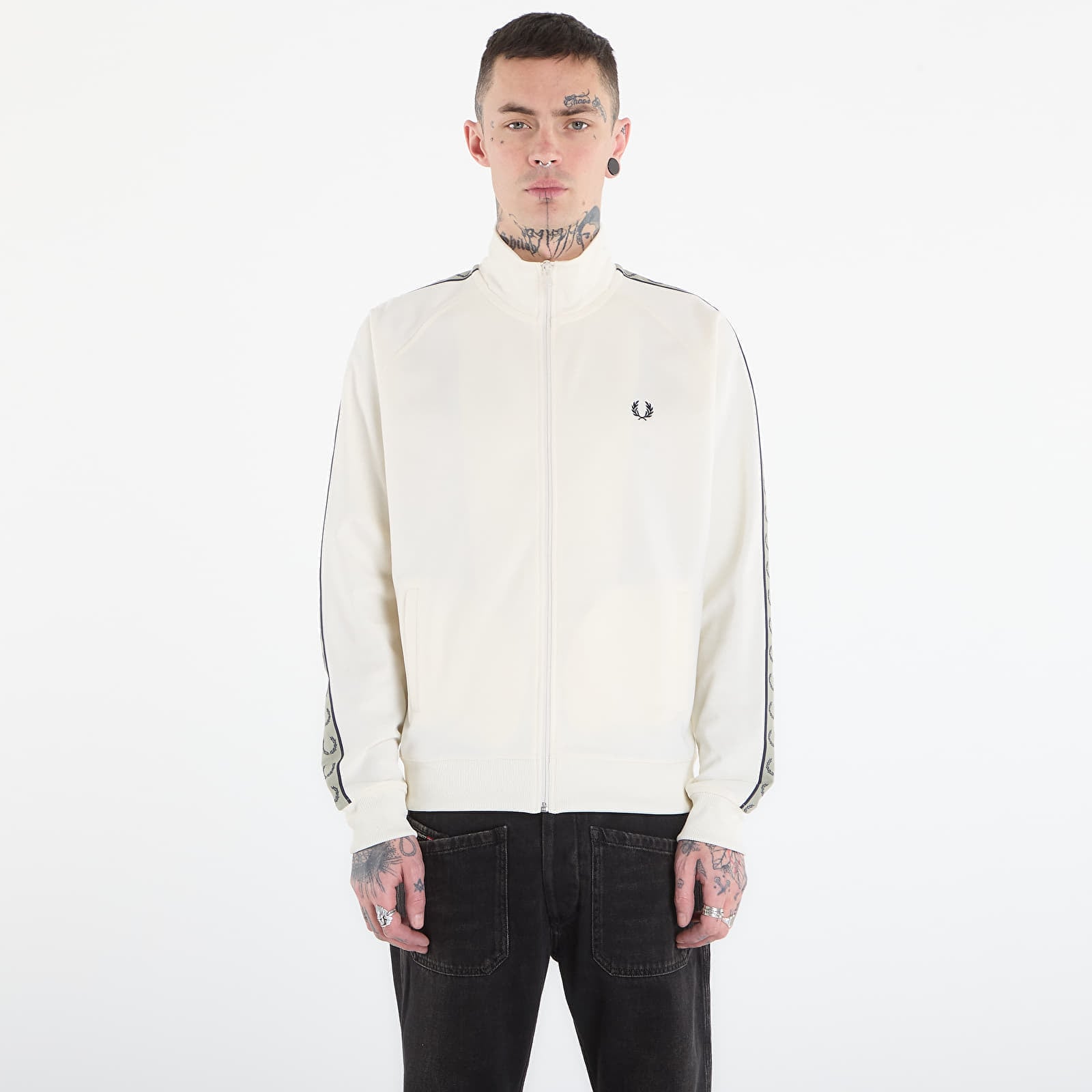 Sweatshirt FRED PERRY Contrast Tape Track Jacket Ecr/ Nvy/ Seagrss M
