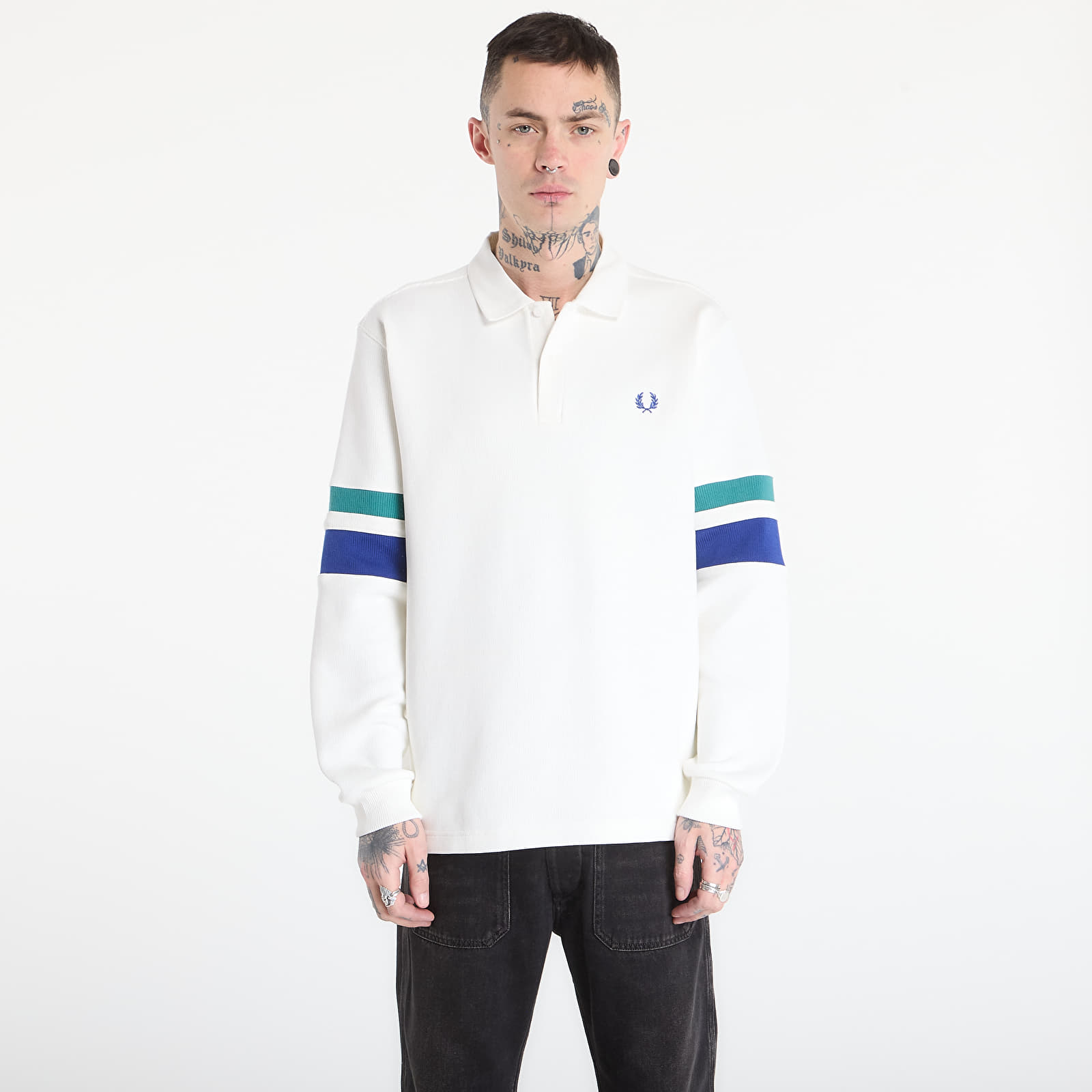 Vyriški džemperiai FRED PERRY Tipped Sleeve Collared Sweat Snow White