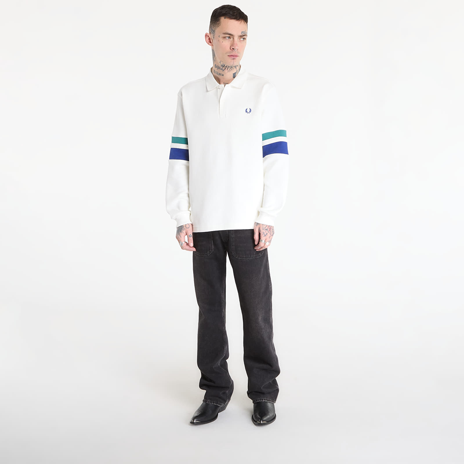 Vyriški džemperiai FRED PERRY Tipped Sleeve Collared Sweat Snow White
