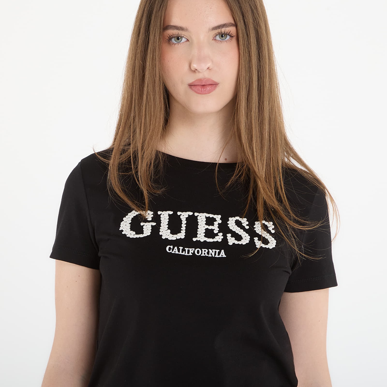 Marškinėliai GUESS Giuditta Cn Ss T-Shirt Jet Black