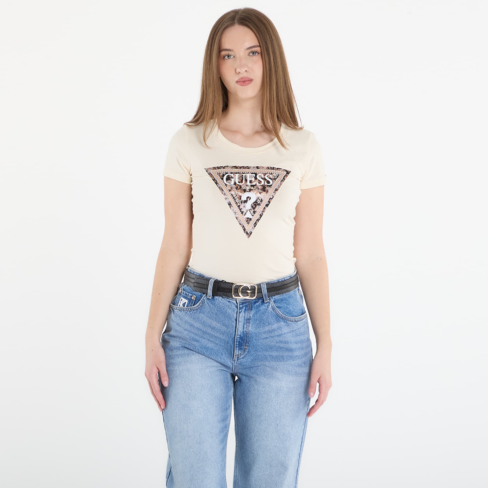 T-Shirts Guess Jeans Ss Cn Leo Triangle Tee Pearl White