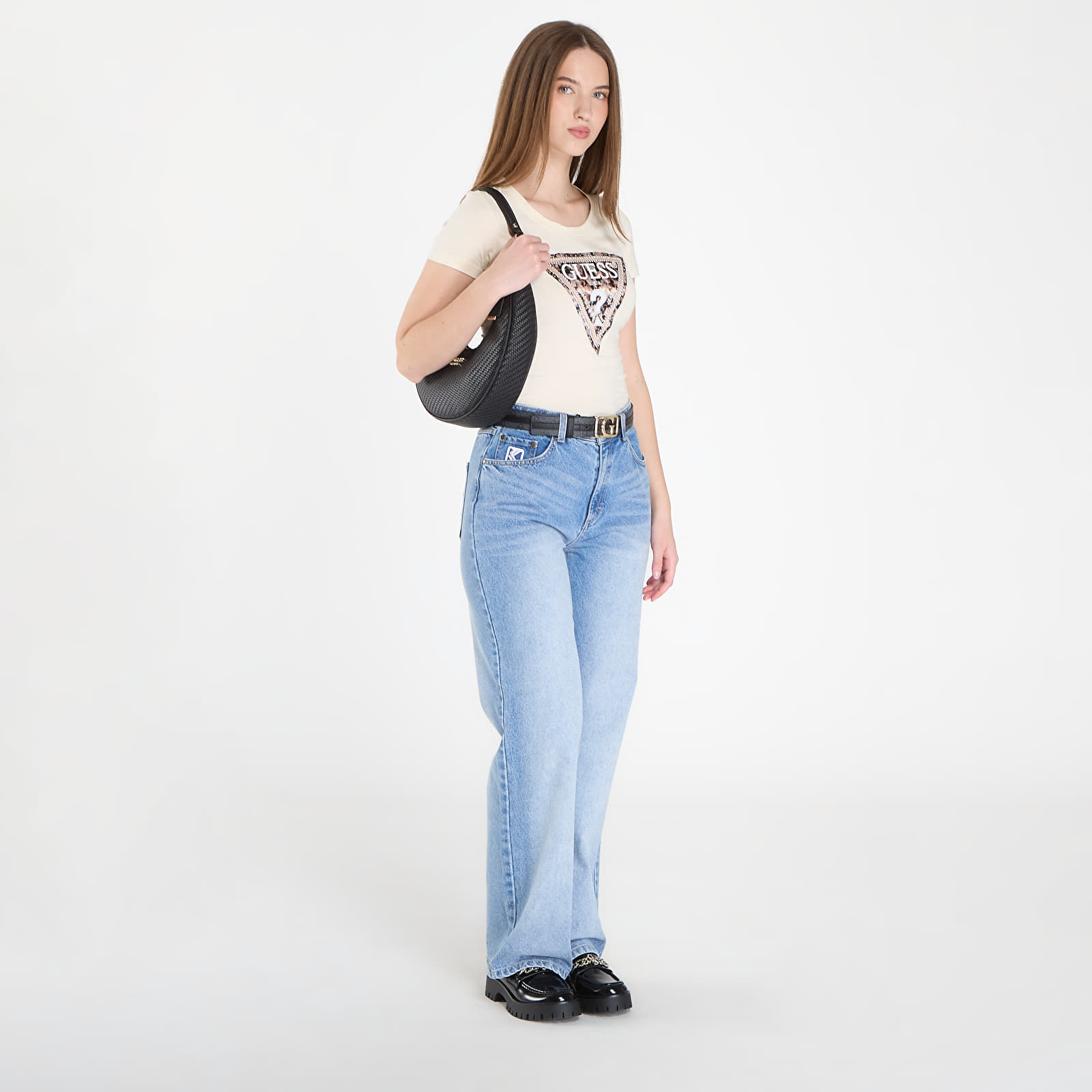 T-Shirts Guess Jeans Ss Cn Leo Triangle Tee Pearl White