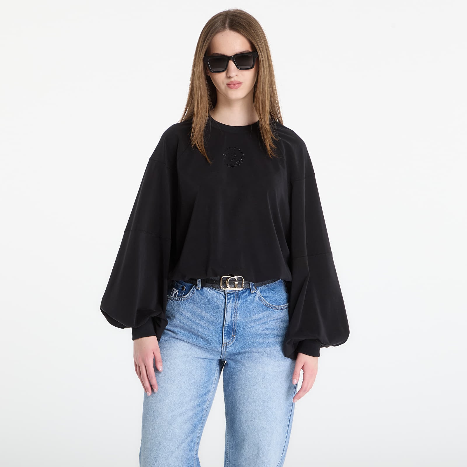 Sweatshirt Guess Jeans Cn Mini 4G Logo Sweatshirt Jet Black M