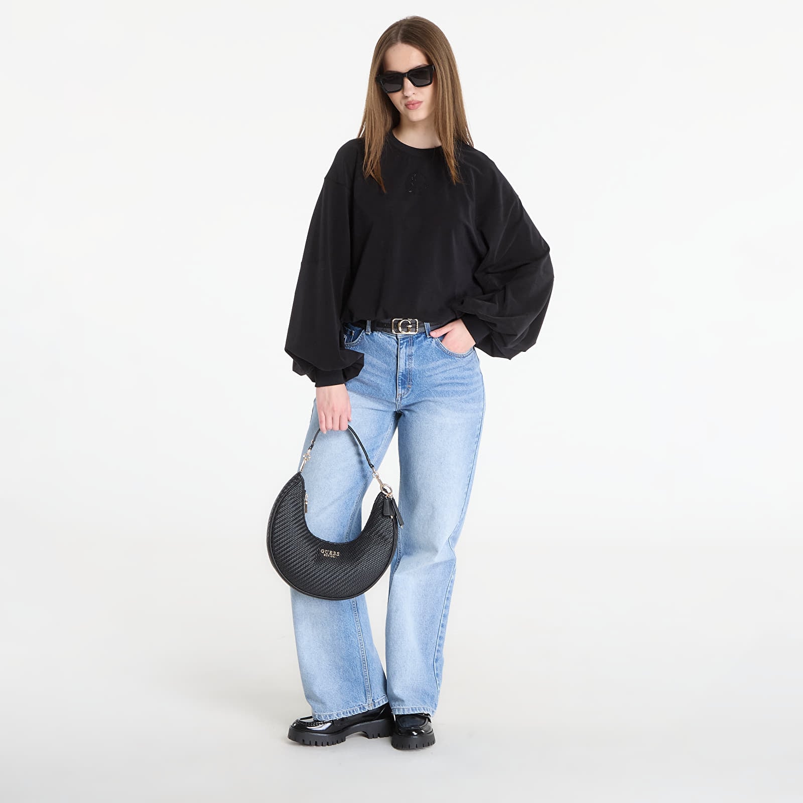 Sweatshirts Guess Jeans Cn Mini 4G Logo Sweatshirt Jet Black